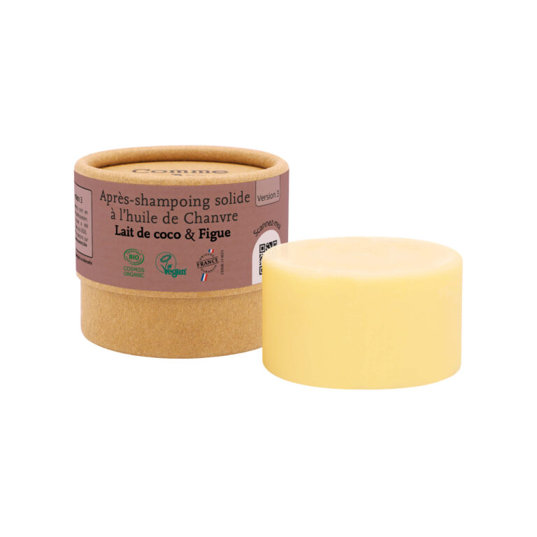 Comme Avant - Après-shampoing solide à l'huile de chanvre - Version 3 – Pain d'après-shampoing - 150g / Lait de Coco & Figue