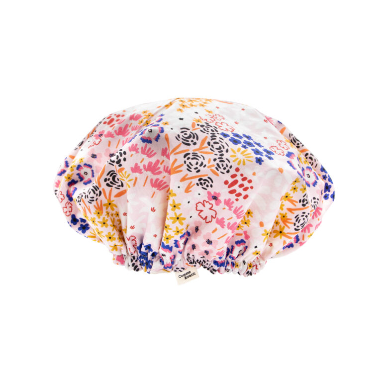 Comme Avant - Bonnet Charlotte de douche en coton - Version 1 – Lot Adulte + Enfant / Fleurs bleues