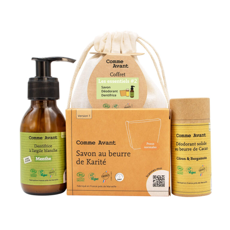 Comme Avant - Coffret les essentiels – #1 - Savon karité - Shampoing noisette - Dentifrice menthe