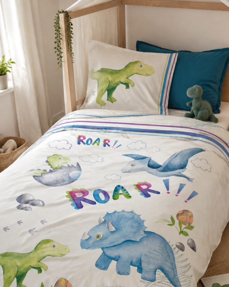 parure enfant imprimee les dinos Blanc de Gerardmer - Parure Enfant Imprimée - Les Dinos
