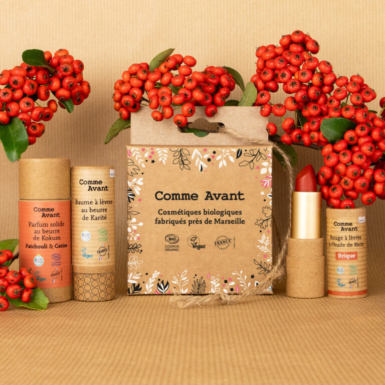 Comme Avant - Mini coffret à suspendre – Stick solaire SPF50 / Parfum Musc & Bois de Hô / Baume à lèvres Menthe