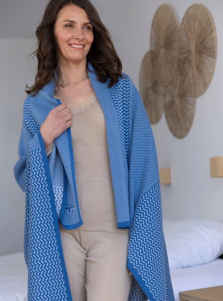 Maison Solfin - Grand plaid laine mérinos bleu océan – U