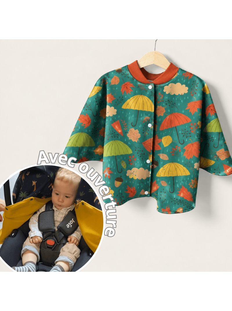 poncho avec ouverture special voiture approuve par securange autumn Les Mômes des Dômes - Poncho avec ouverture spécial voiture approuvé par Sécurange - Autumn