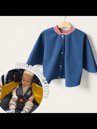 Poncho avec ouverture spécial voiture approuvé par Sécurange – Bleu par la marque Les Mômes des Dômes Les Mômes des Dômes - Poncho avec ouverture spécial voiture approuvé par Sécurange – Bleu
