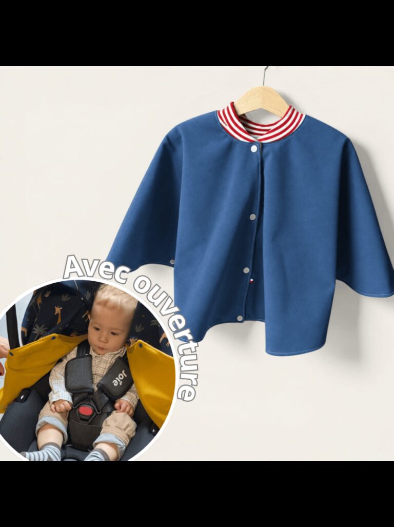 poncho avec ouverture special voiture approuve par securange bleu Les Mômes des Dômes - Poncho avec ouverture spécial voiture approuvé par Sécurange - Bleu