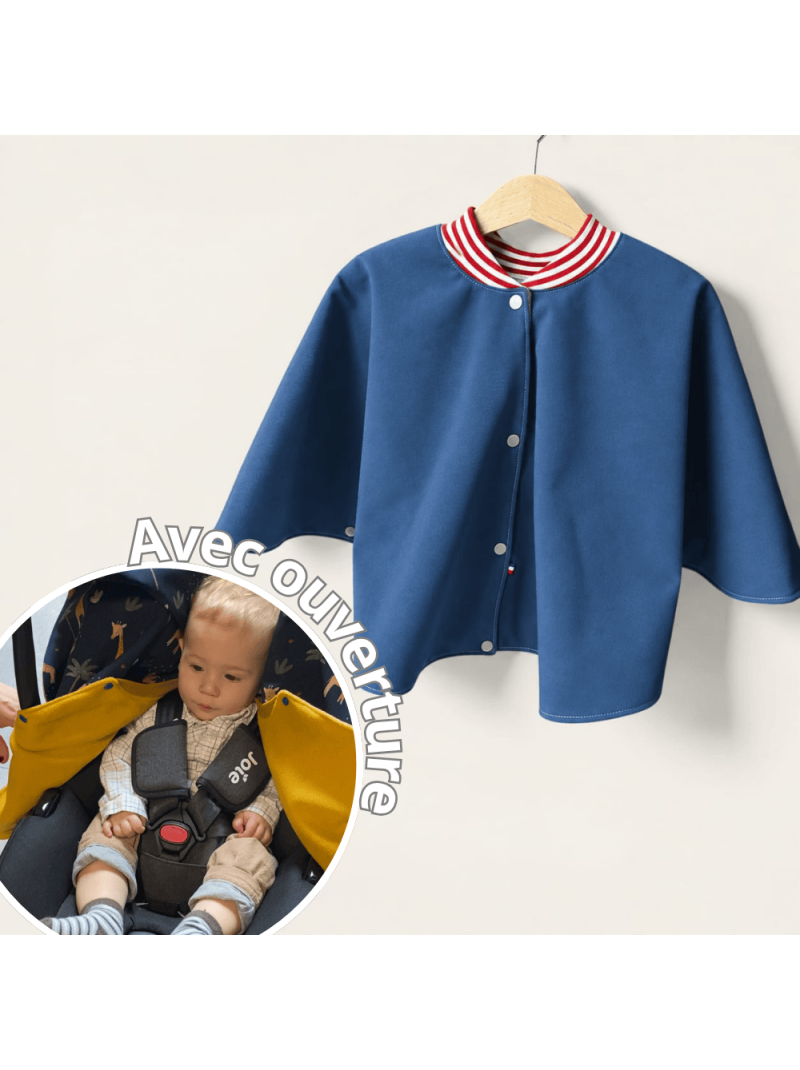 poncho avec ouverture special voiture approuve par securange bleu Les Mômes des Dômes - Poncho avec ouverture spécial voiture approuvé par Sécurange - Bleu