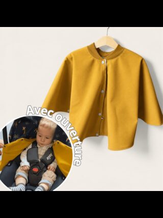 Poncho avec ouverture spécial voiture approuvé par Sécurange – Moutarde par la marque Les Mômes des Dômes Les Mômes des Dômes - Poncho avec ouverture spécial voiture approuvé par Sécurange – Moutarde