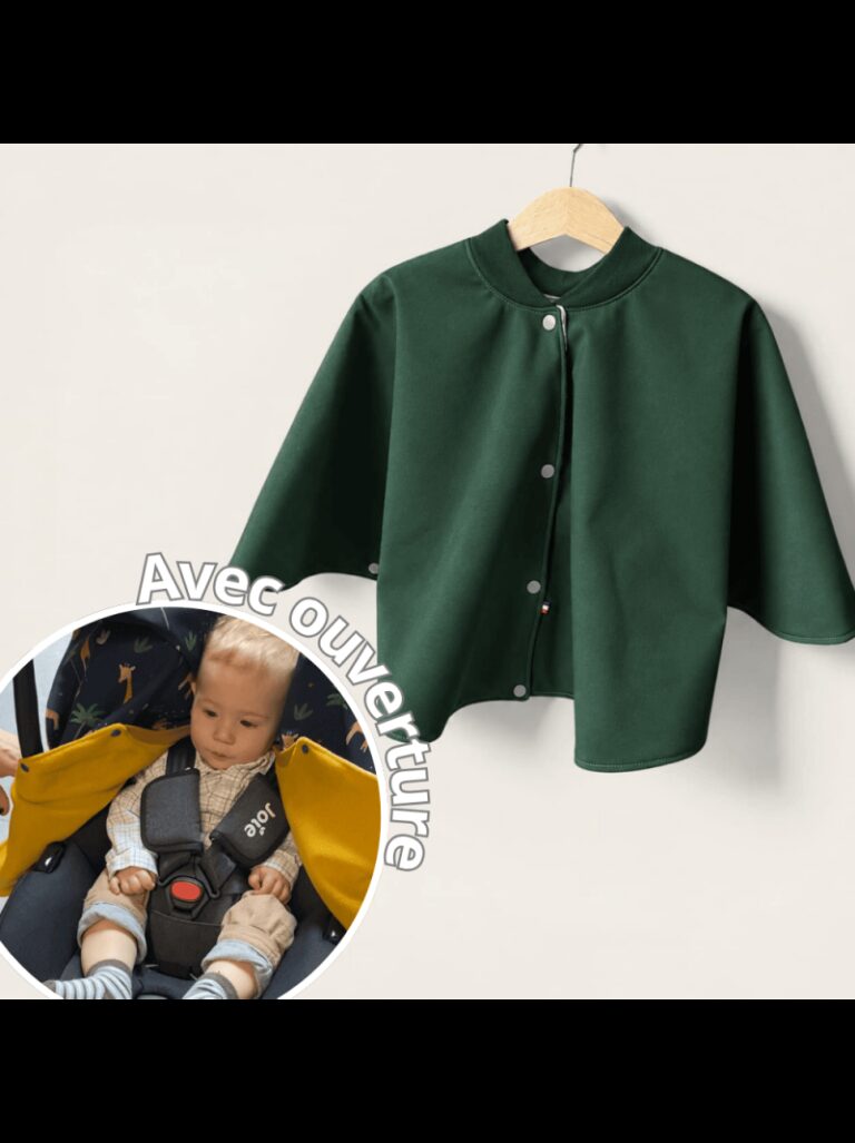 poncho avec ouverture special voiture approuve par securange vert Les Mômes des Dômes - Poncho avec ouverture spécial voiture approuvé par Sécurange - Vert