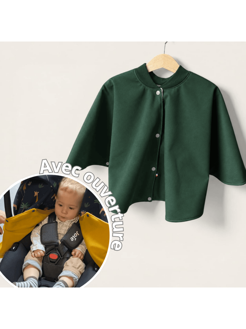 poncho avec ouverture special voiture approuve par securange vert Les Mômes des Dômes - Poncho avec ouverture spécial voiture approuvé par Sécurange - Vert