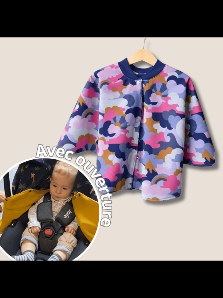 poncho avec ouverture special voiture approuve par securange yoko Les Mômes des Dômes - Poncho avec ouverture spécial voiture approuvé par Sécurange - Yoko