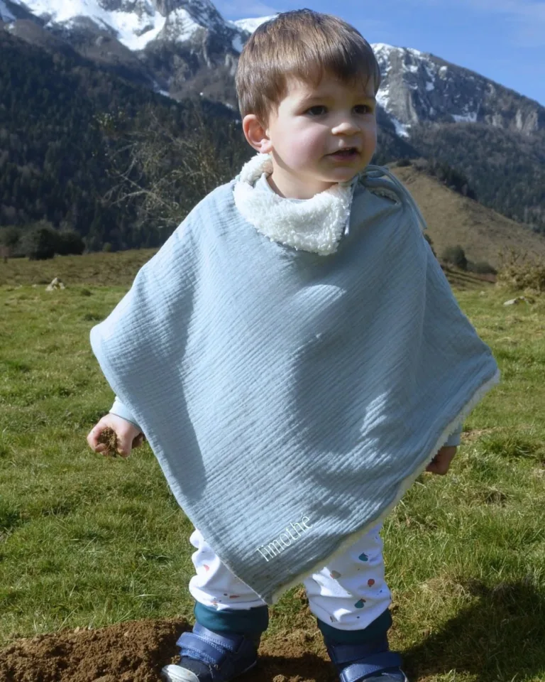 Petit Pote - Poncho bébé enfant personnalisé / Coton Bio – Taille unique / Ecru doré
