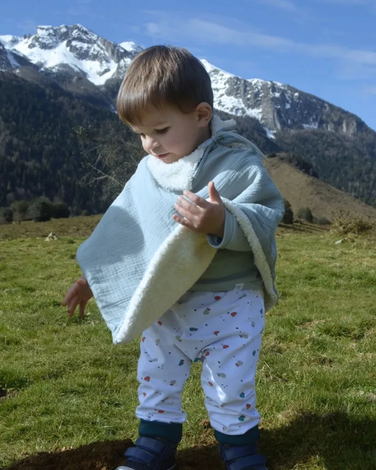 Petit Pote - Poncho bébé enfant personnalisé / Coton Bio – Taille unique / Ecru doré