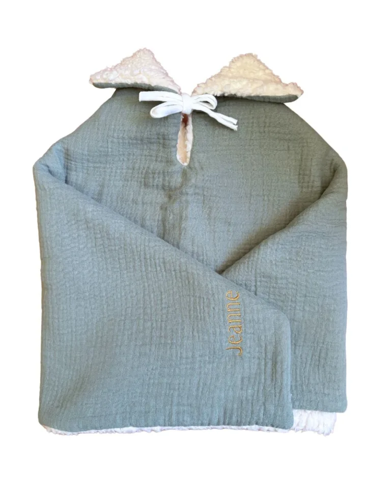 Petit Pote - Poncho bébé enfant personnalisé / Coton Bio – Taille unique / Ecru doré