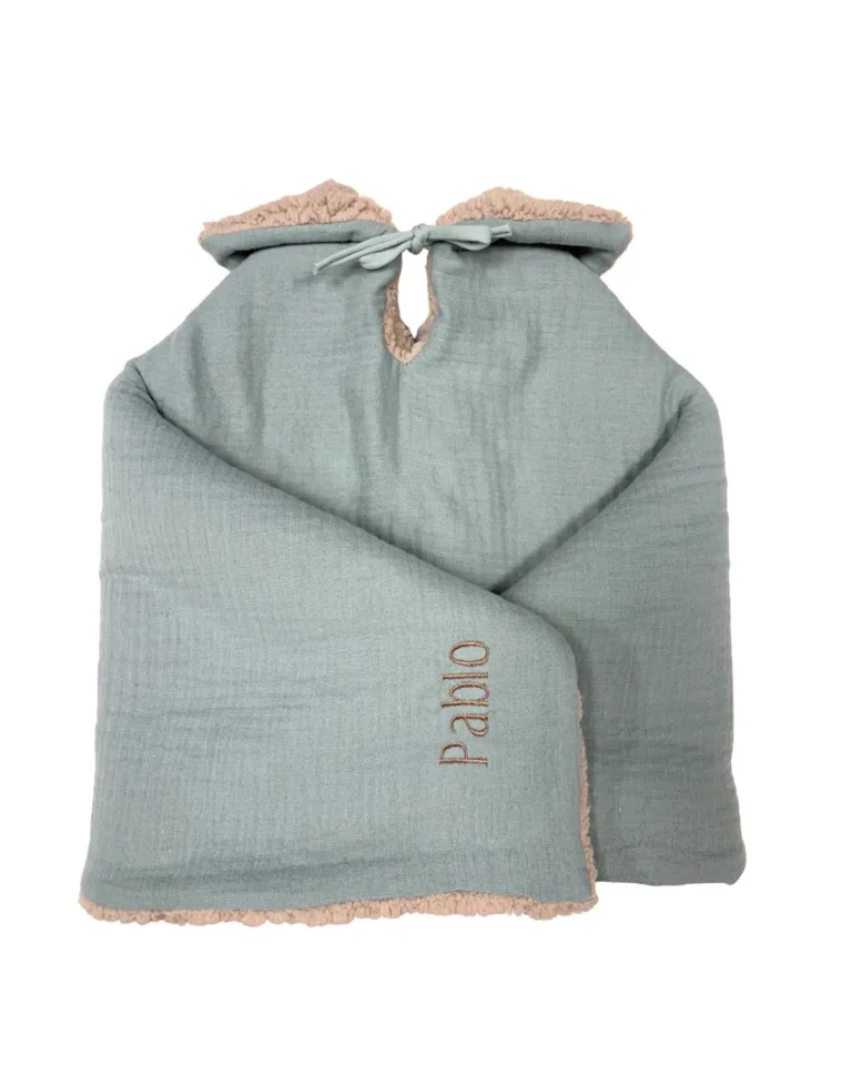 Petit Pote - Poncho bébé enfant personnalisé / Coton Bio – Taille unique / Ecru doré