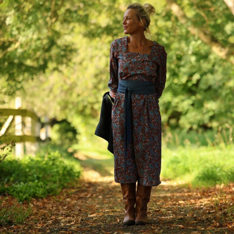 Quintessence - Robe Adélaïde — Coton imprimé Prairie cuivrée – XXL