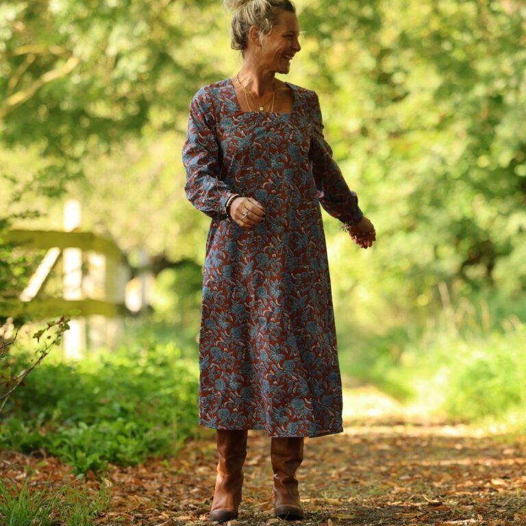 Quintessence - Robe Adélaïde — Coton imprimé Prairie cuivrée – XXL