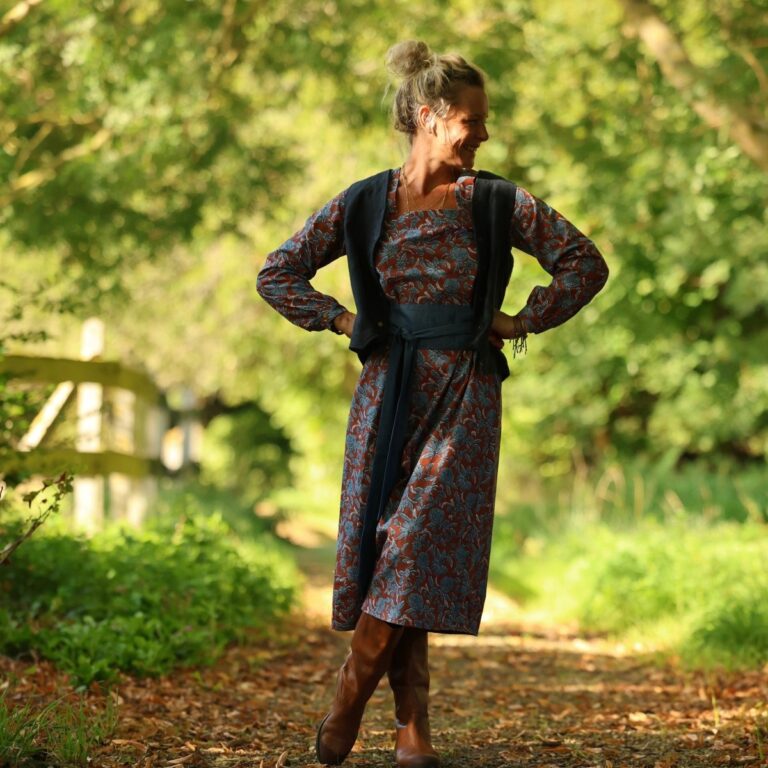 Quintessence - Robe Adélaïde — Coton imprimé Prairie cuivrée – XXL