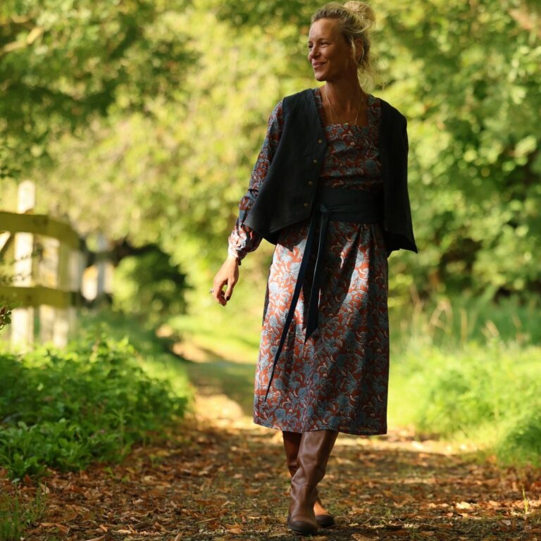 Quintessence - Robe Adélaïde — Coton imprimé Prairie cuivrée – XXL