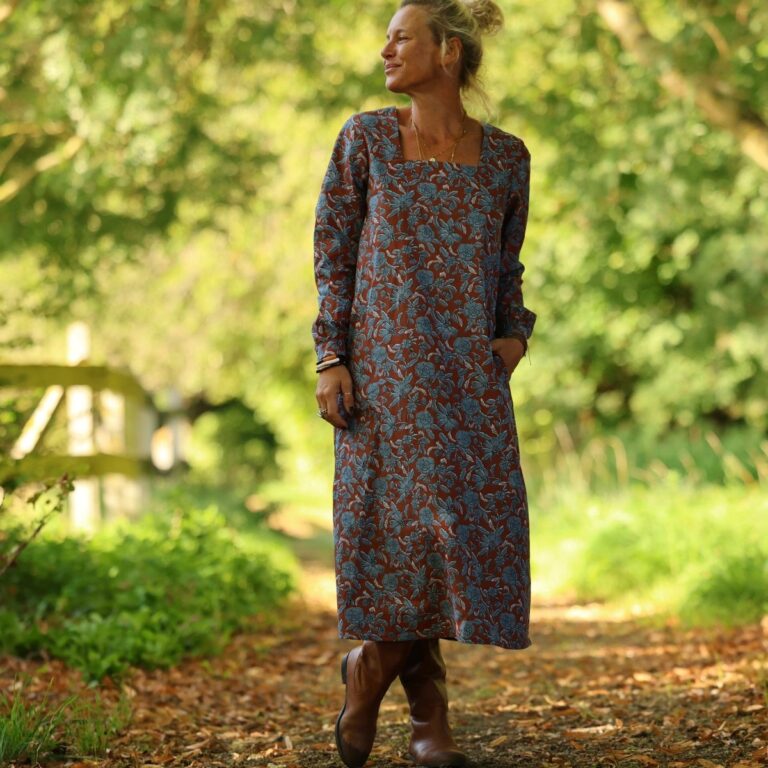 Quintessence - Robe Adélaïde — Coton imprimé Prairie cuivrée – XXL