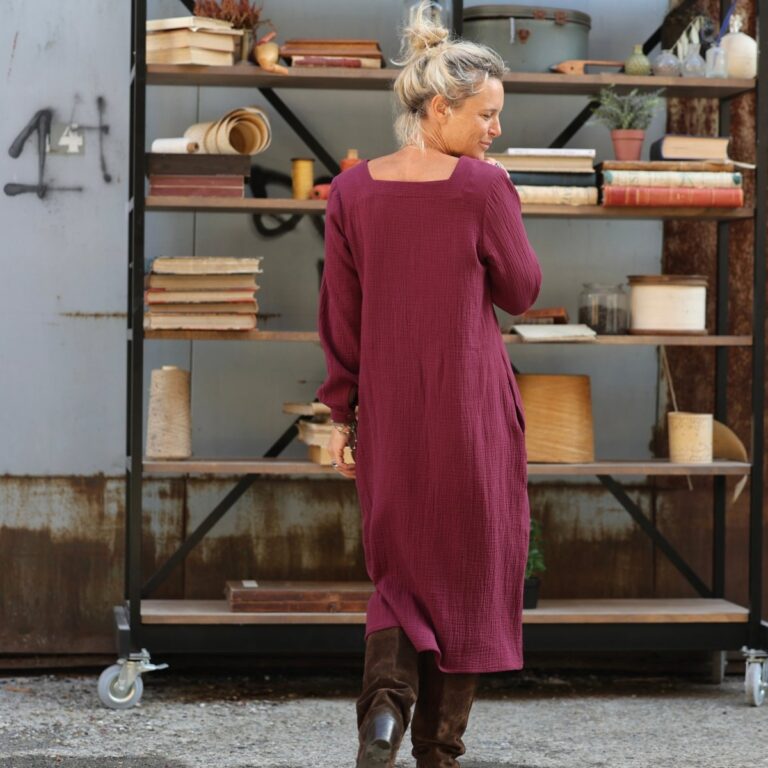 Quintessence - Robe Adélaïde — Double gaze de coton lie de vin – XXL