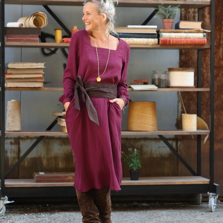 Quintessence - Robe Adélaïde — Double gaze de coton lie de vin – XXL