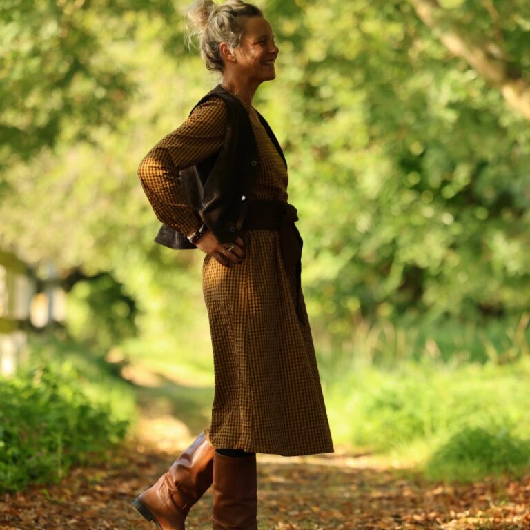 Quintessence - Robe Adélaïde — Seersucker vichy miel & chocolat – XXL