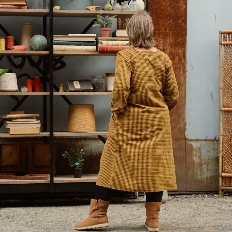 Quintessence - Robe Adélaïde — Seersucker vichy miel & chocolat – XXL