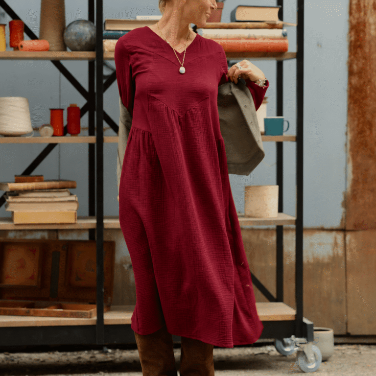 Quintessence - Robe Edmée — Double gaze de coton lie-de-vin – XXL