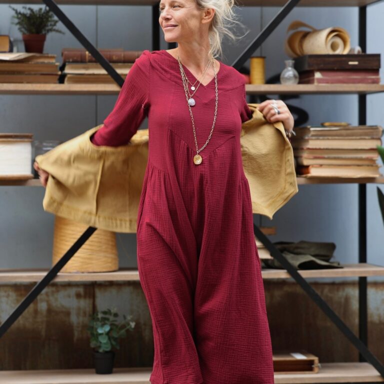 Quintessence - Robe Edmée — Double gaze de coton lie-de-vin – XXL
