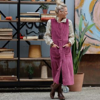Quintessence - Robe Pauline — Velours côtelé framboise