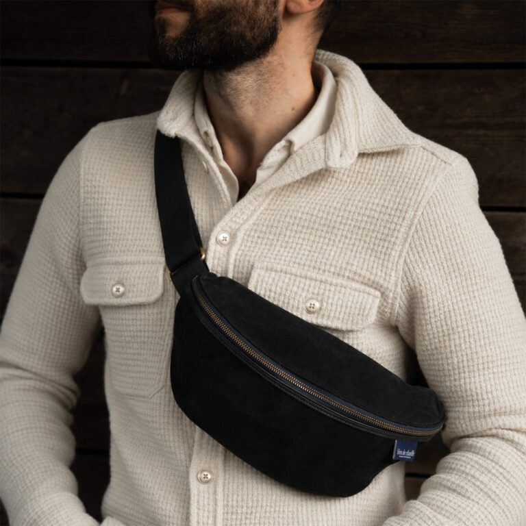 Bleu De Chauffe - Sac Banane New Beat / Cuir Velours - Noir