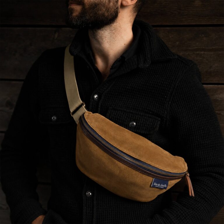 Bleu De Chauffe - Sac Banane New Beat / Cuir Velours - Marron Noisette