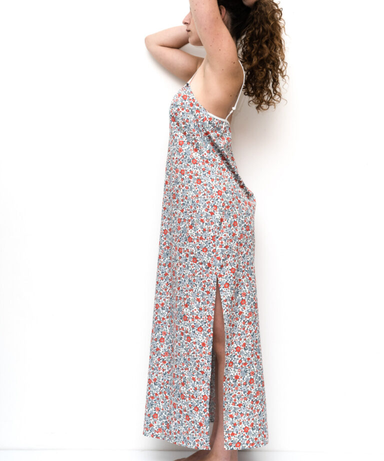 Fleurs Pois & Cie - Robe longue ou déshabillé 100% coton bio ou éco - Rouge/Bleu/vert clair/Gris