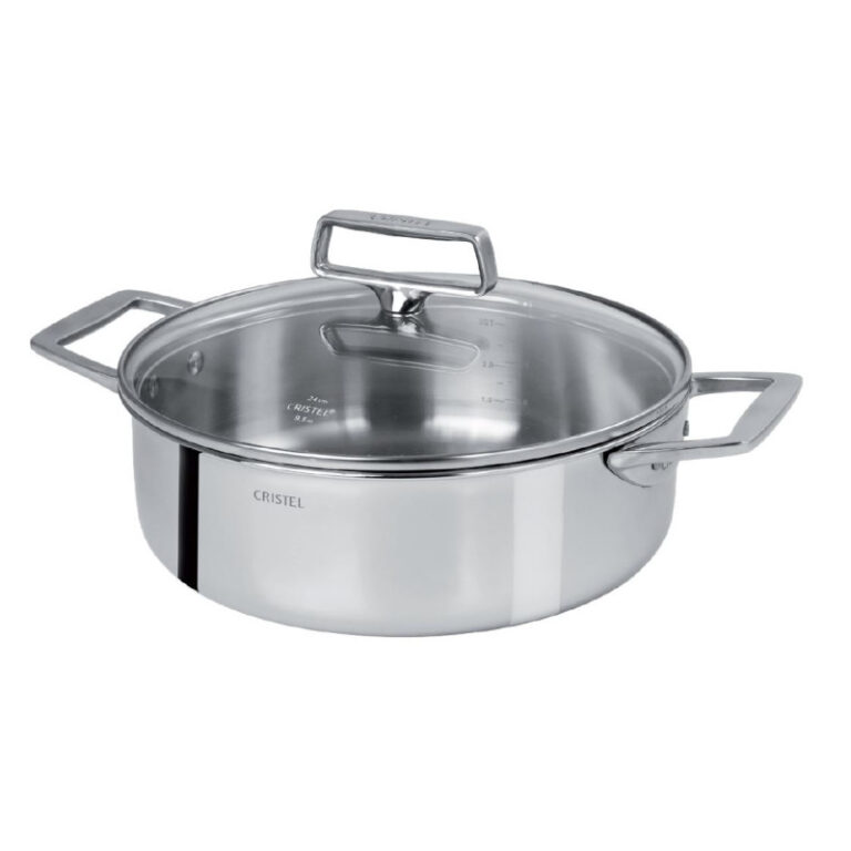 sauteuse a deux anses cristel castel pro en inox avec couvercle en verre 2 tailles CRISTEL - Sauteuse à deux anses CRISTEL Castel Pro en inox avec couvercle en verre - 2 tailles