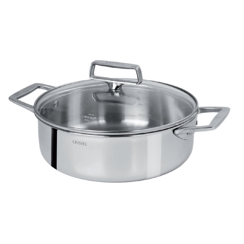 sauteuse a deux anses cristel castel pro en inox avec couvercle en verre 2 tailles CRISTEL - Sauteuse à deux anses CRISTEL Castel Pro en inox avec couvercle en verre - 2 tailles