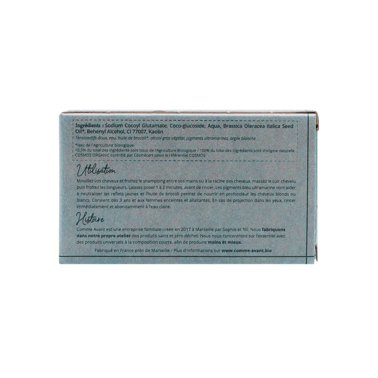Comme Avant - Shampoing solide cheveux blonds blancs aux pigments bleu Ultramarine - Version 1 – 1 demi-pain - 210g