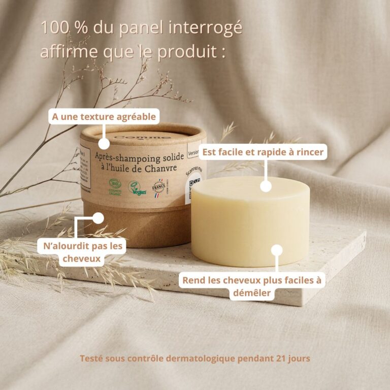 Comme Avant - Après-shampoing solide à l'huile de chanvre - Version 3 – Pain d'après-shampoing - 150g / Lait de Coco & Figue