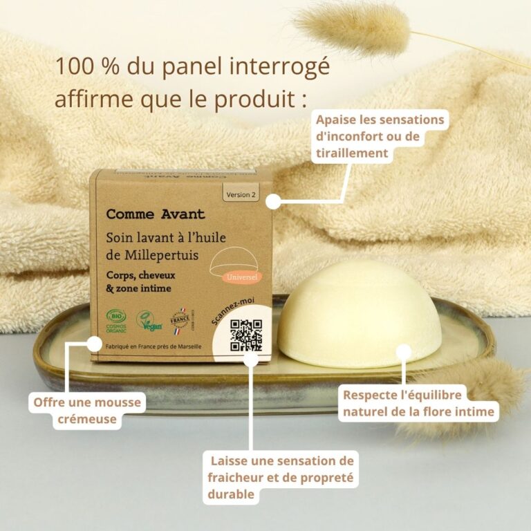 Comme Avant - Soin lavant hygiène intime solide à l’huile de Millepertuis - Version 2 – 1 soin lavant intime - 50g