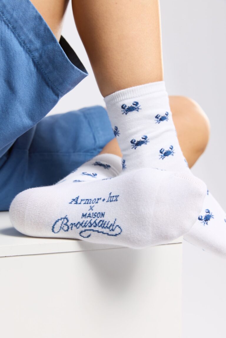 Maison Broussaud - Les crabes Armor-lux x Maison Broussaud - chaussettes femme - coton blanc bleu – 39/41 / BLANC/BLEU