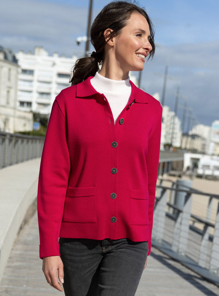 7595 ROSE RUBIS veste femme laine merinos rose rubis Maison Solfin - Veste femme laine mérinos rose rubis – 4