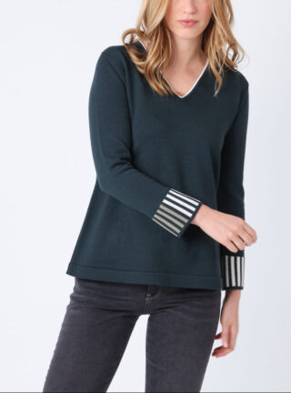 MAISON SOLFIN - Pull ample femme en laine vert sombre
