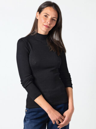 Pull chaussette femme col montant noir par la marque MAISON SOLFIN MAISON SOLFIN - Pull chaussette femme col montant noir