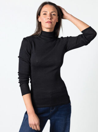 MAISON SOLFIN - Pull chaussette col roulé laine et soie noir