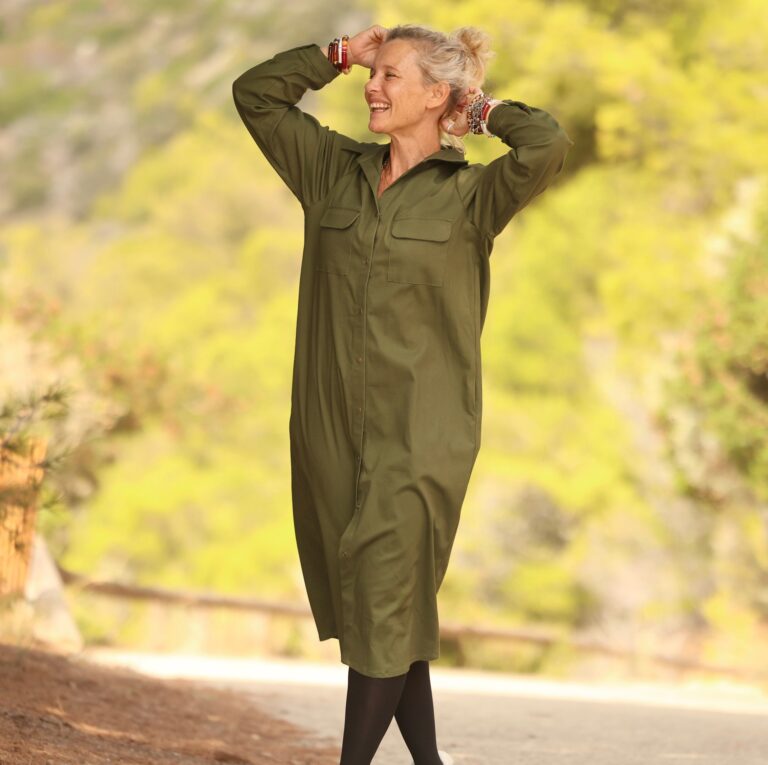 Quintessence - Robe Reine — Toile de coton vert sous-bois – XXL