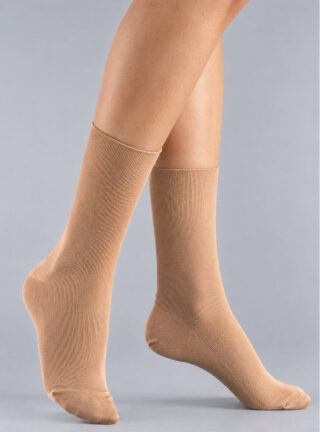 MAISON SOLFIN - Mi-chaussettes fines fil d’ecosse beige sans élastique