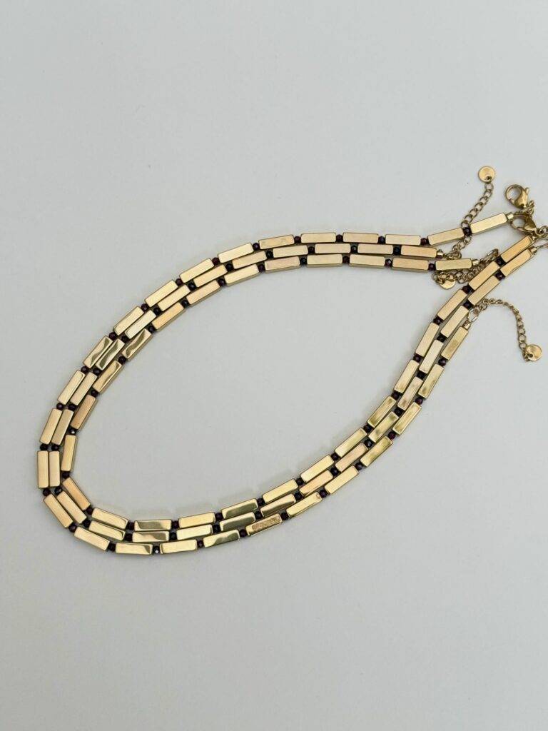 Maison Mallow - Collier Eugène en grenat et hématite dorée à l'or fin