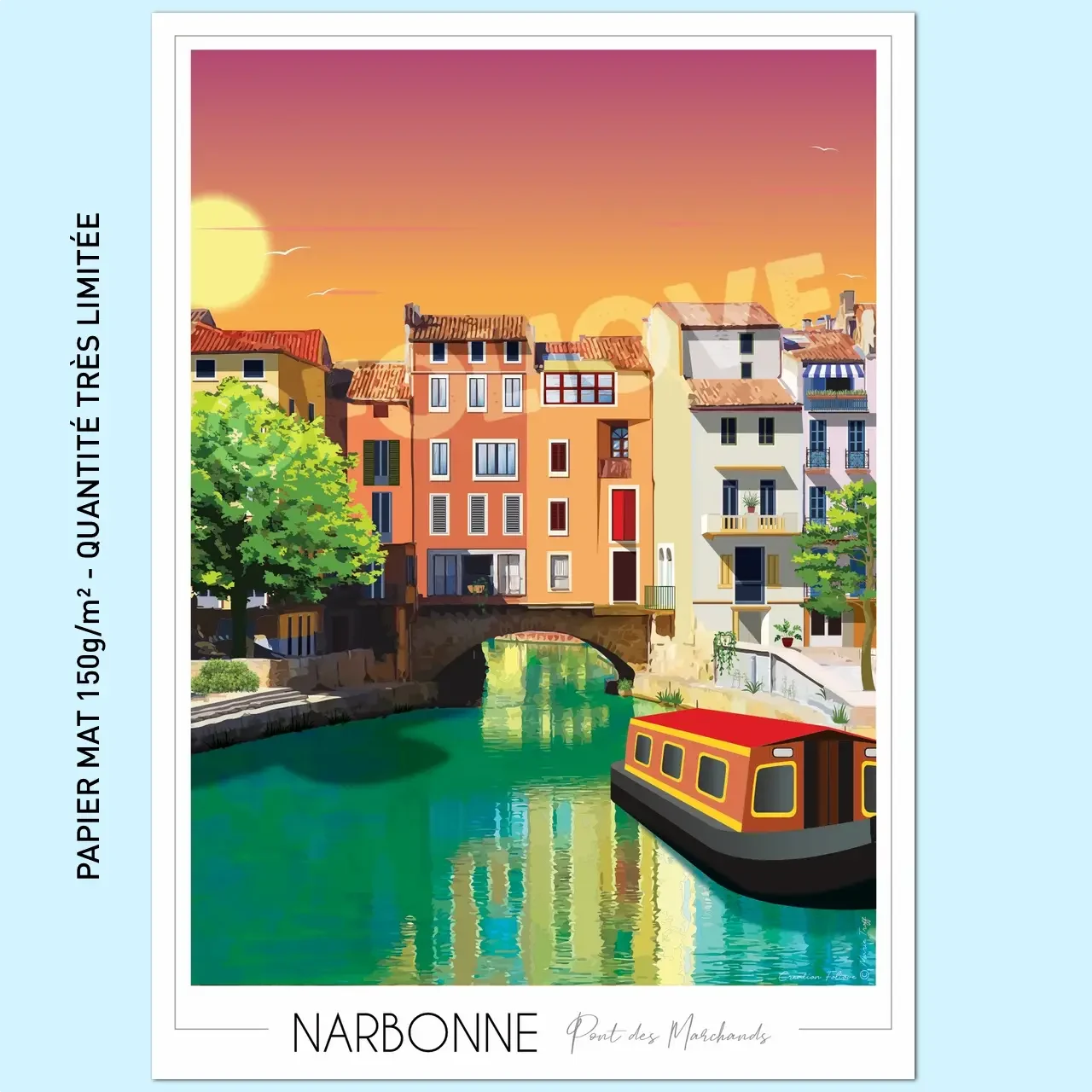 Affiche Pont des marchands Narbonne Foliove - Affiche Narbonne Pont des Marchands 50x70cm | 150G – 50x70 cm (B2)