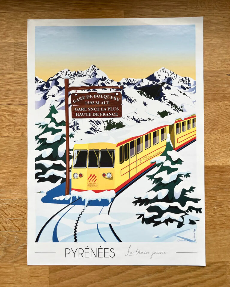 Foliove - Affiche Pyrénées Train Jaune 30x42 cm | 135g – 30x42 cm (A3)