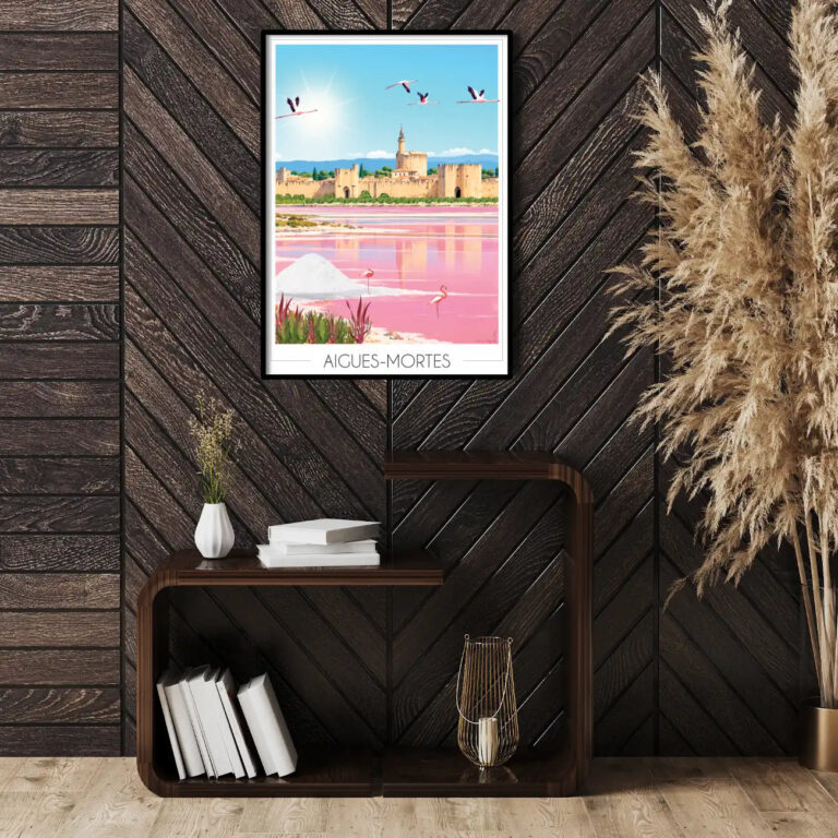 Foliove - Affiche Aigues-Mortes Remparts et salins roses – 100x140 cm (B0)