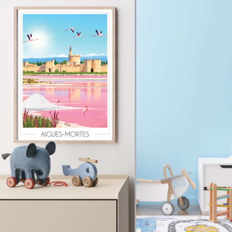 Foliove - Affiche Aigues-Mortes Remparts et salins roses – 100x140 cm (B0)